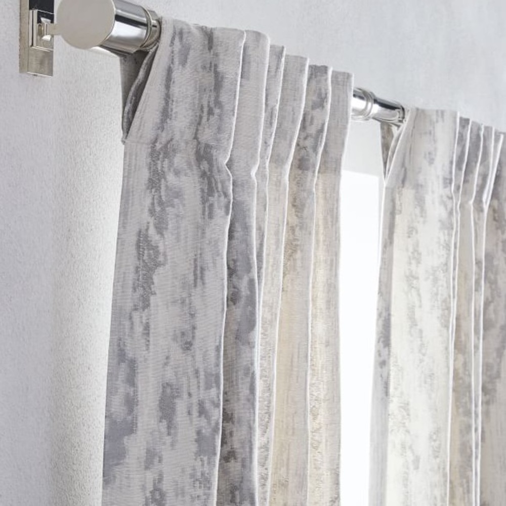 2 West Elm Bark Texture Jacquard Curtains, Platinum, 48"×96"